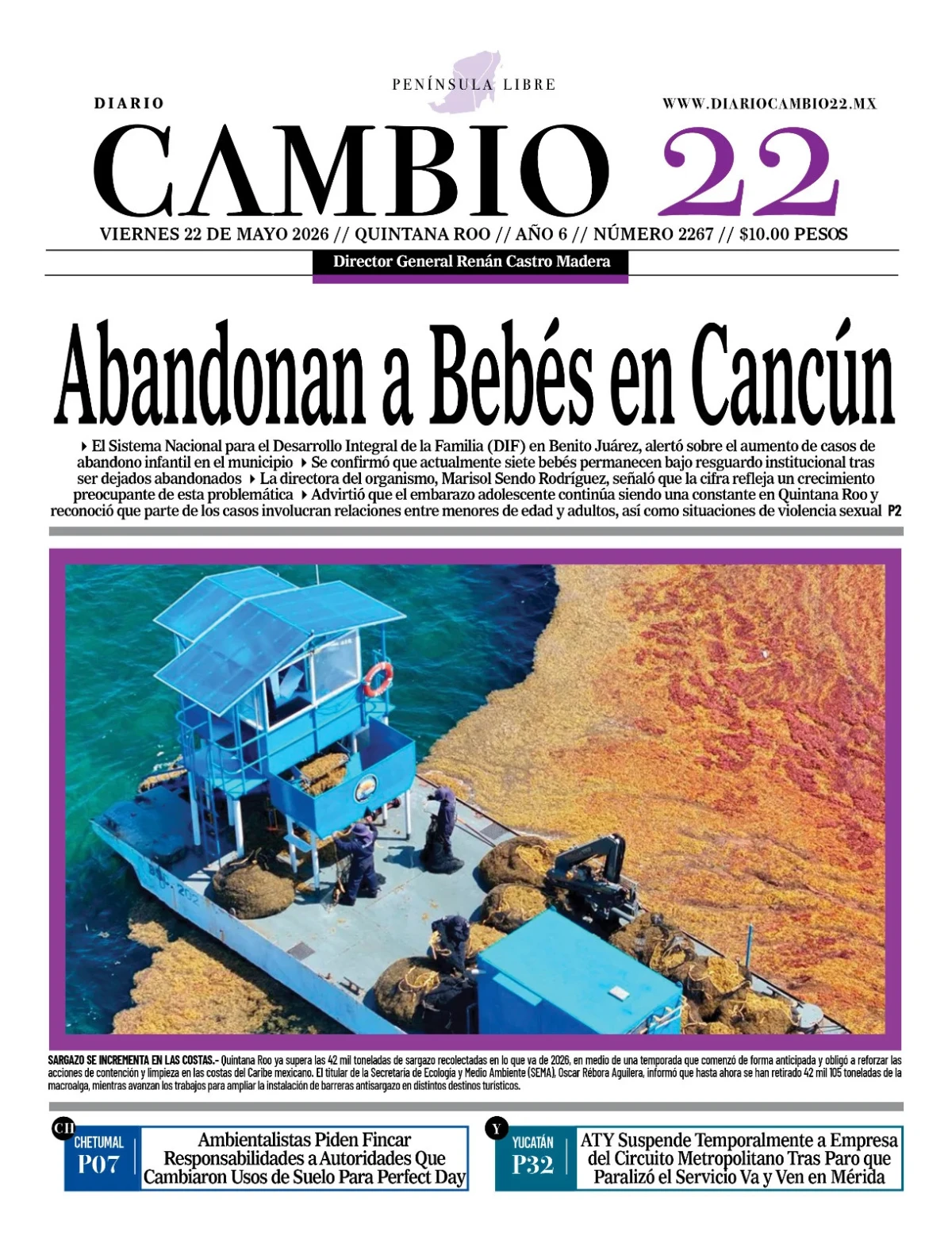 Portada de Diario Cambio 22 (portada) del viernes, 22 de mayo de 2026