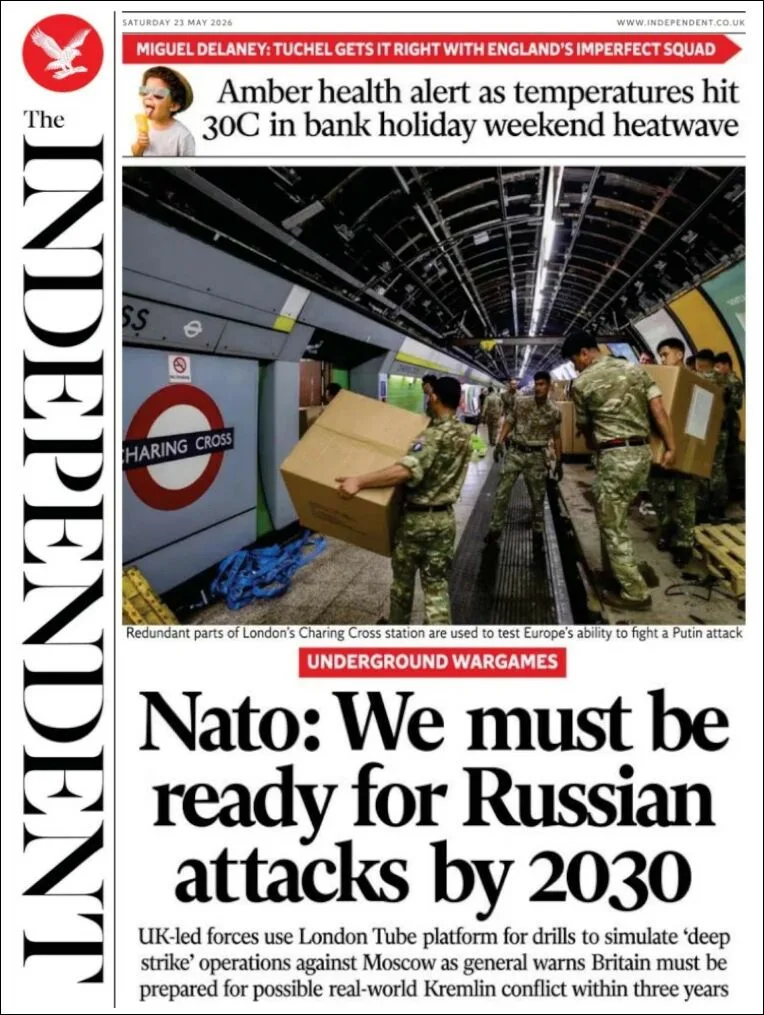 Portada de The Independent del sábado, 23 de mayo de 2026