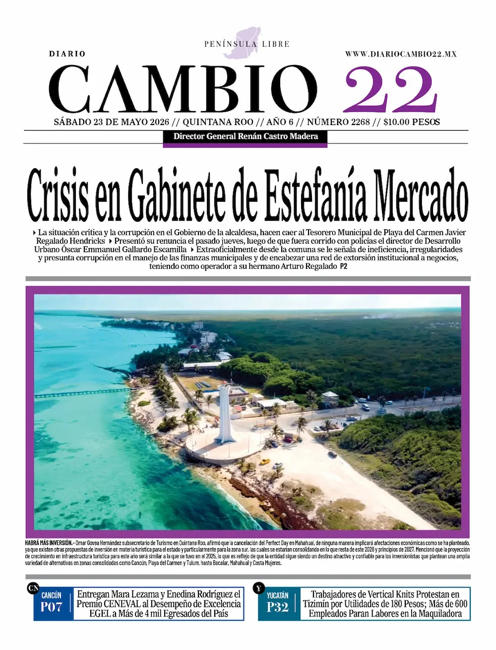 Portada de Diario Cambio 22 (portada) del sábado, 23 de mayo de 2026