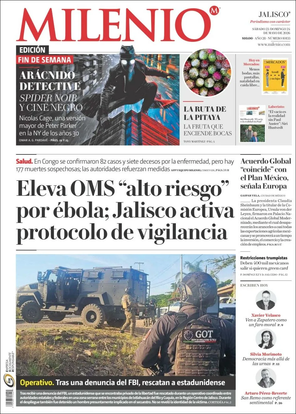 Portada de Milenio Jalisco del sábado, 23 de mayo de 2026