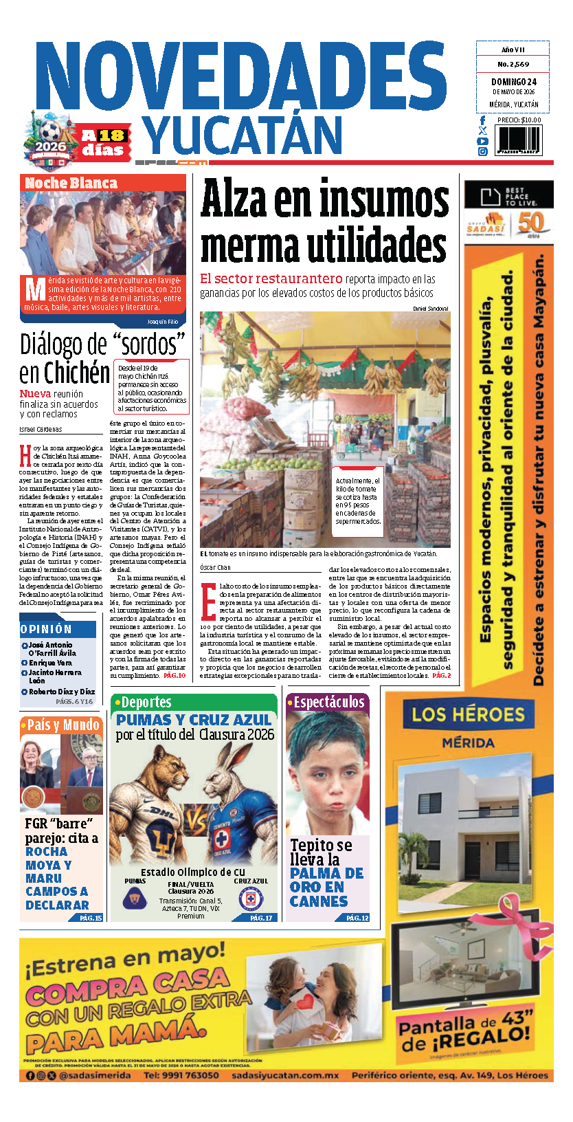 Portada de Novedades Yucatan