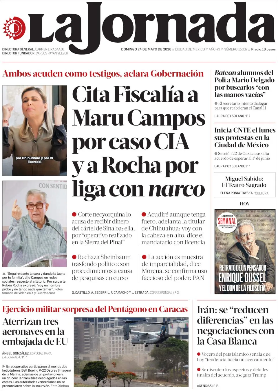 Portada de La Jornada