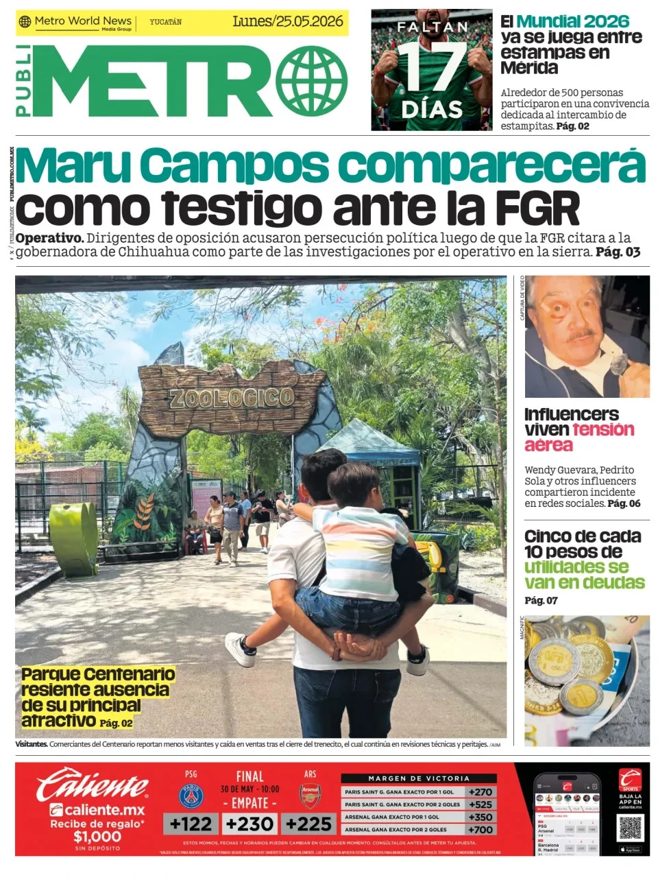 Portada de Publimetro Merida del lunes, 25 de mayo de 2026