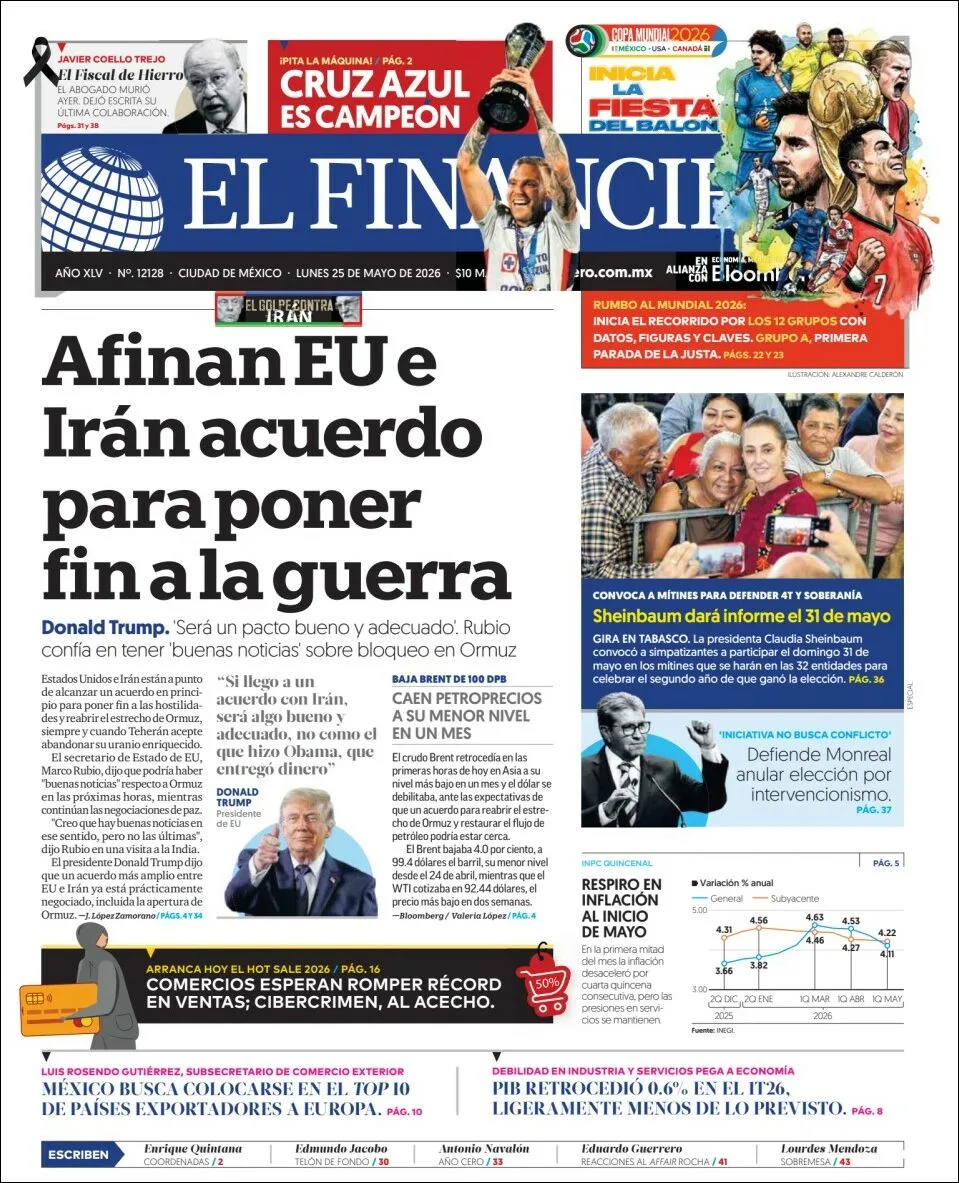 Portada de El Financiero del lunes, 25 de mayo de 2026