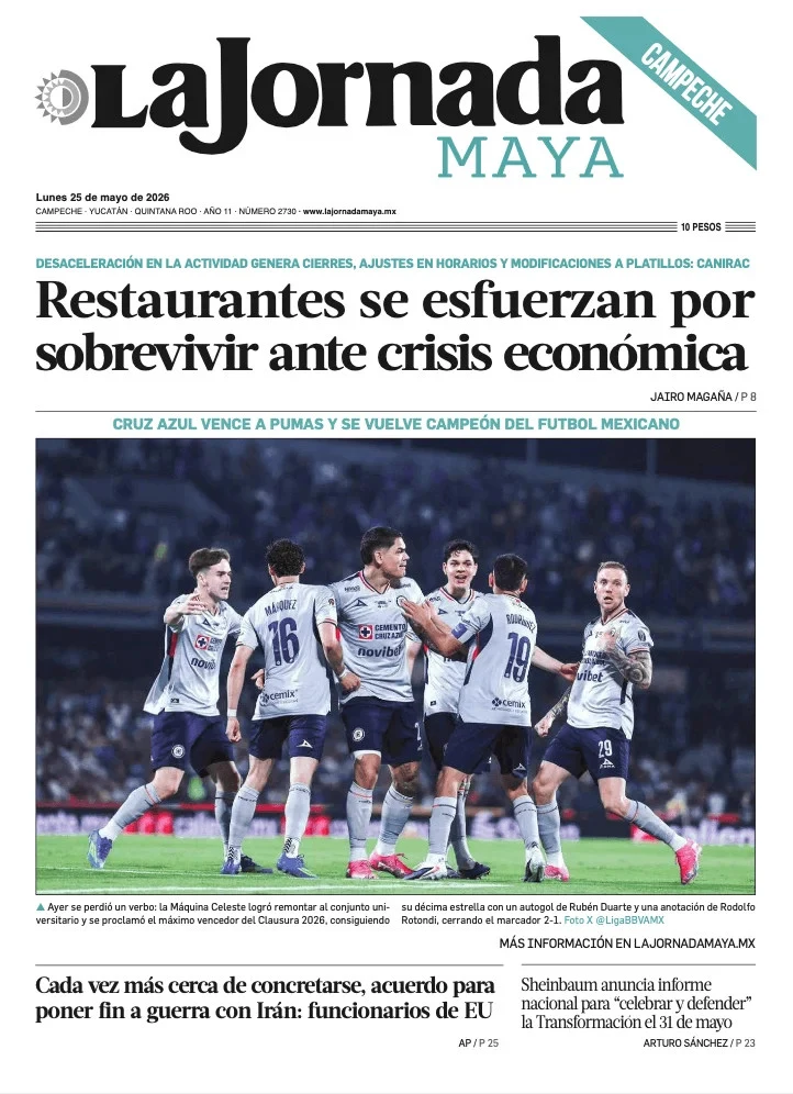 Portada de La Jornada Maya Campeche del lunes, 25 de mayo de 2026