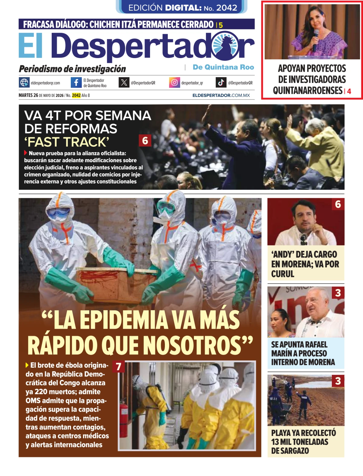 Portada de El Despertador de Quintana Roo del martes, 26 de mayo de 2026