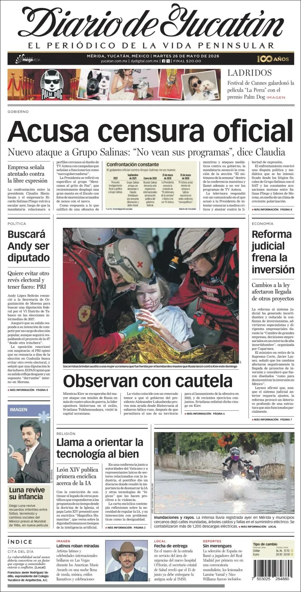 Portada de Diario de Yucatán del martes, 26 de mayo de 2026