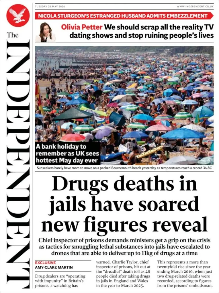 Portada de The Independent del martes, 26 de mayo de 2026