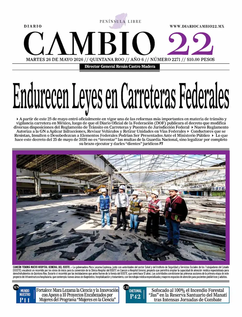 Portada de Diario Cambio 22 (contraportada) del martes, 26 de mayo de 2026