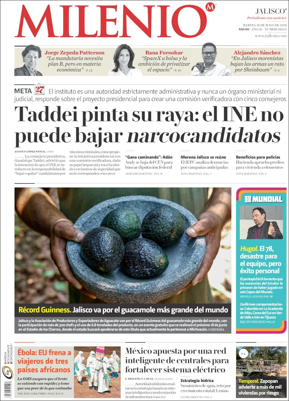 Portada de Milenio Jalisco del martes, 26 de mayo de 2026