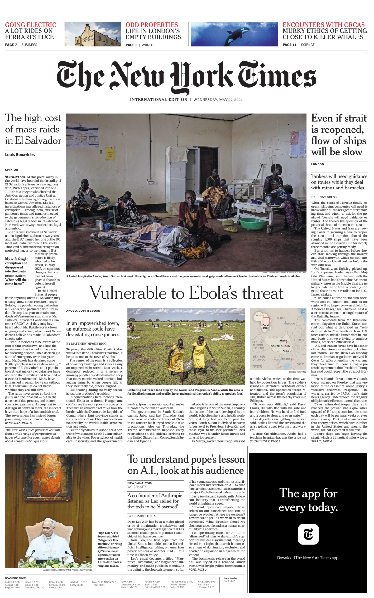 Portada de The New York Times (international) del miércoles, 27 de mayo de 2026