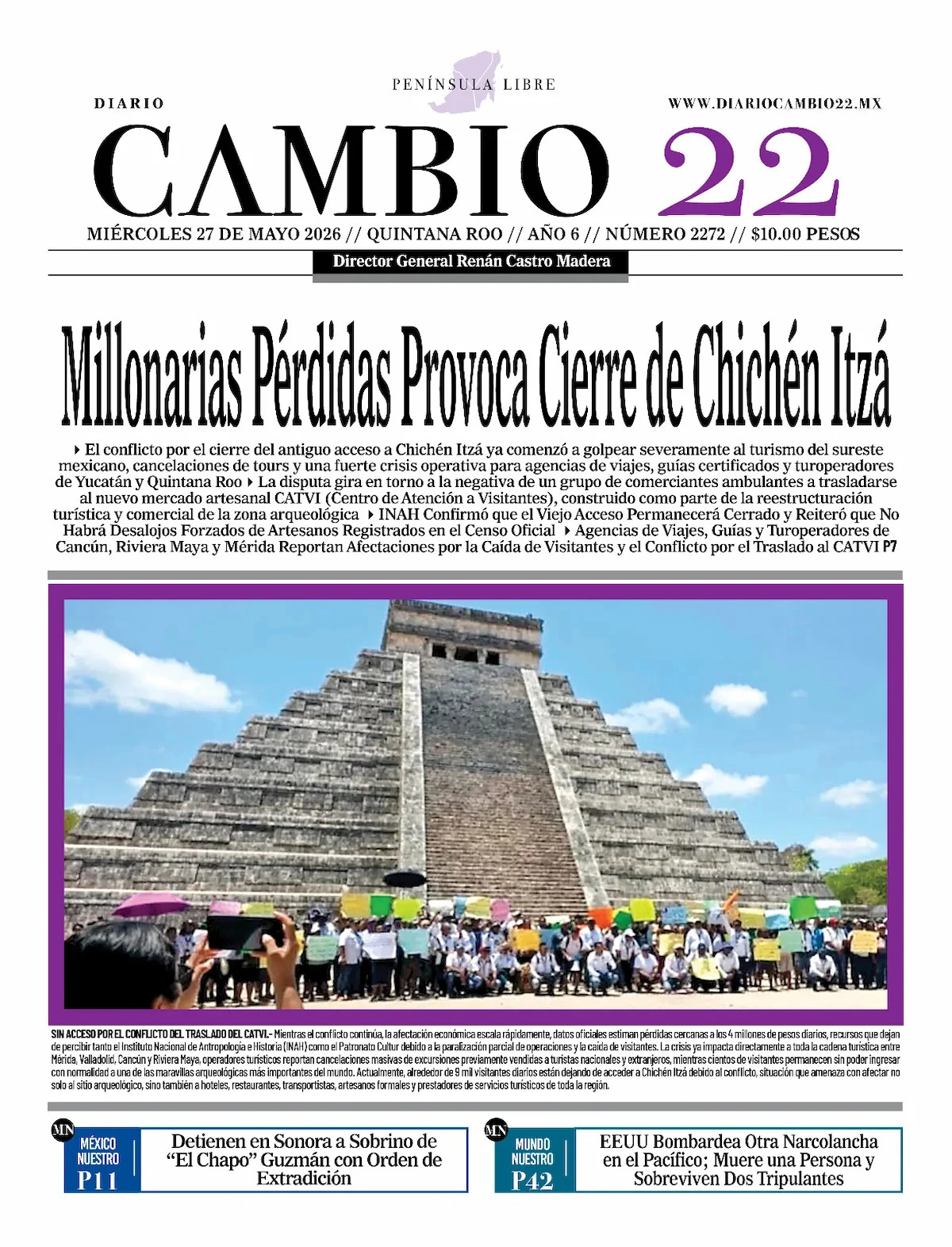 Portada de Diario Cambio 22 (contraportada) del miércoles, 27 de mayo de 2026