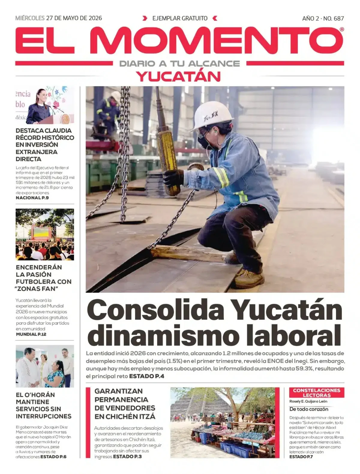 Portada de El Momento Yucatan del miércoles, 27 de mayo de 2026