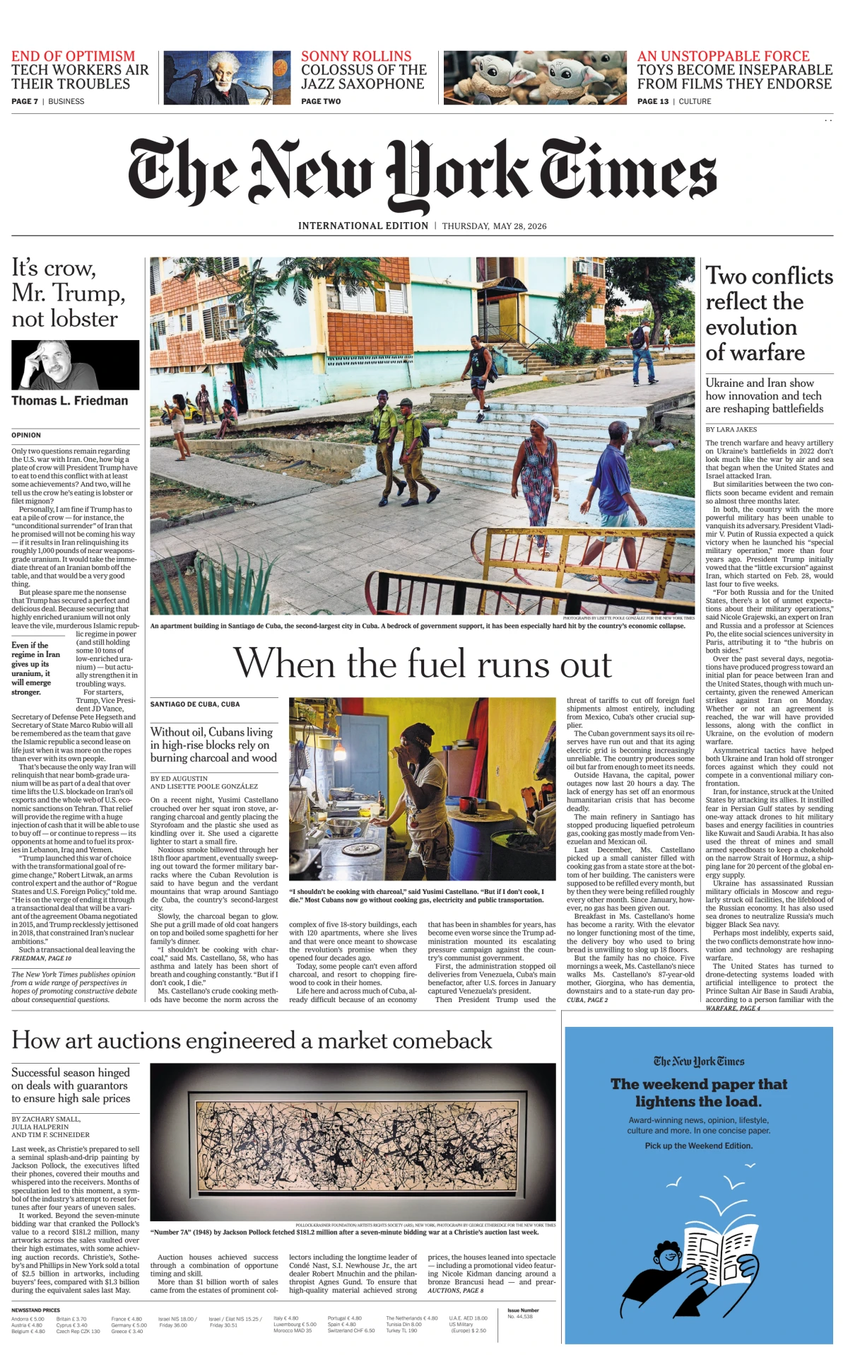 Portada de The New York Times (international) del jueves, 28 de mayo de 2026