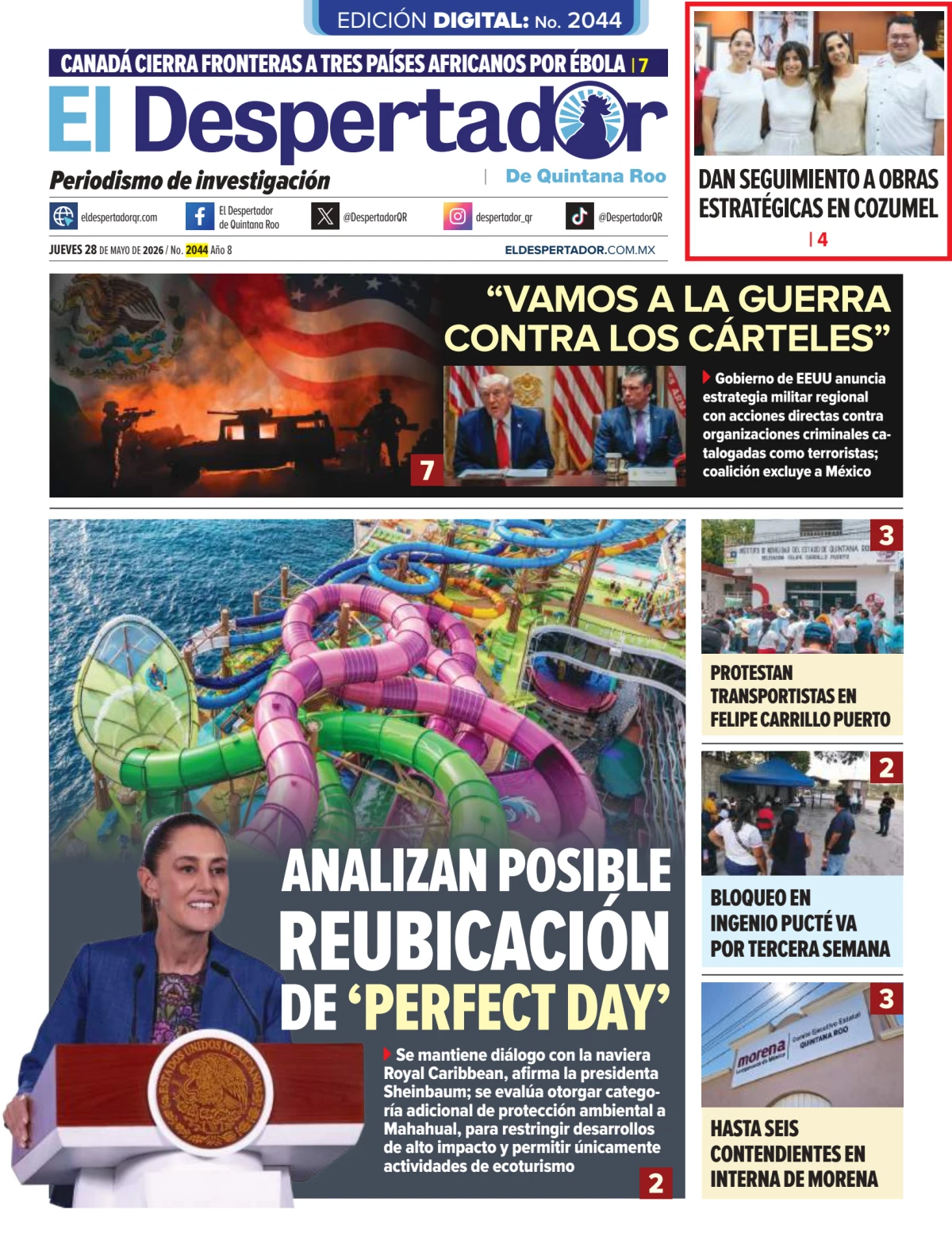 Portada de El Despertador de Quintana Roo del jueves, 28 de mayo de 2026