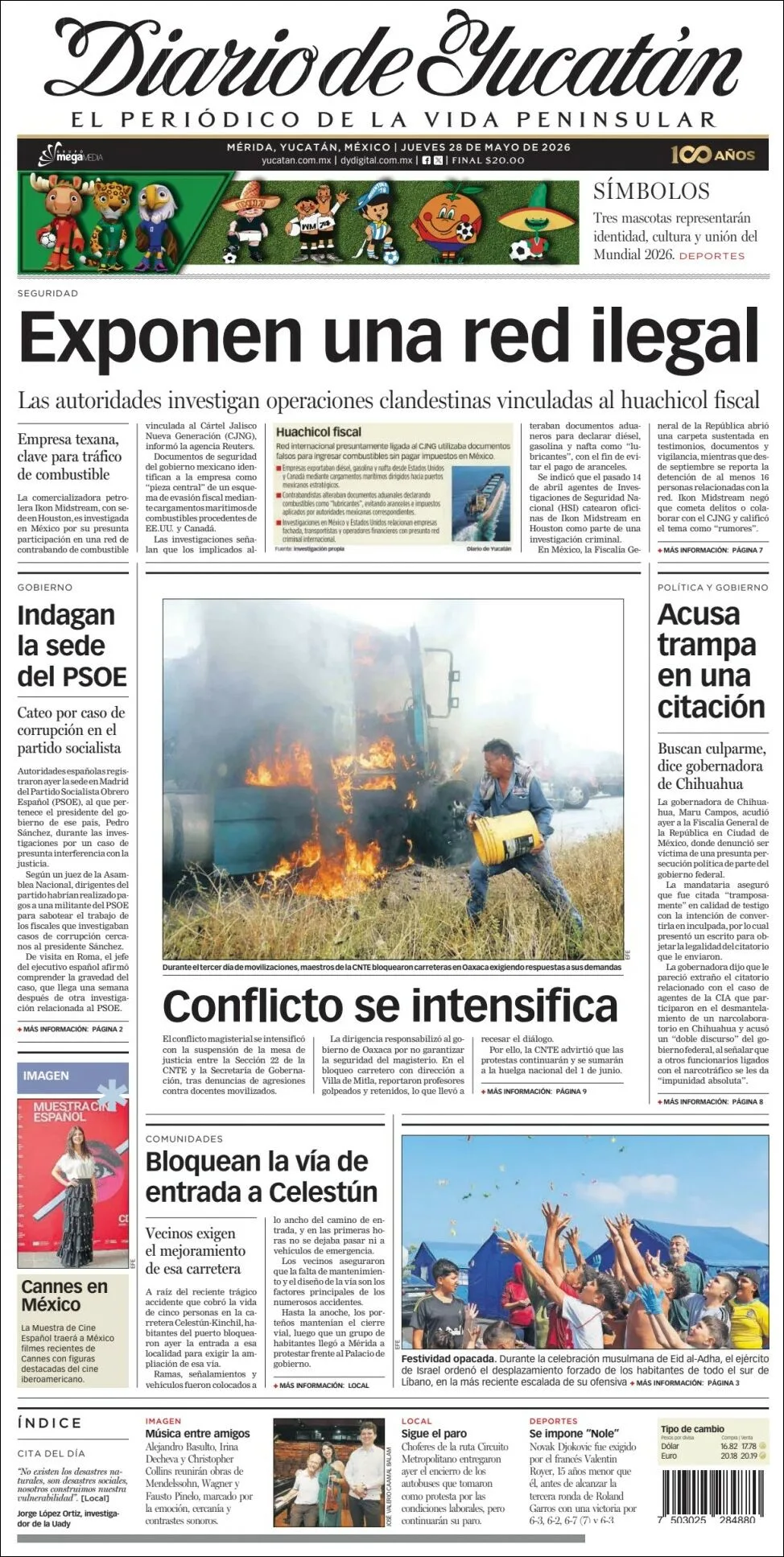 Portada de Diario de Yucatán del jueves, 28 de mayo de 2026