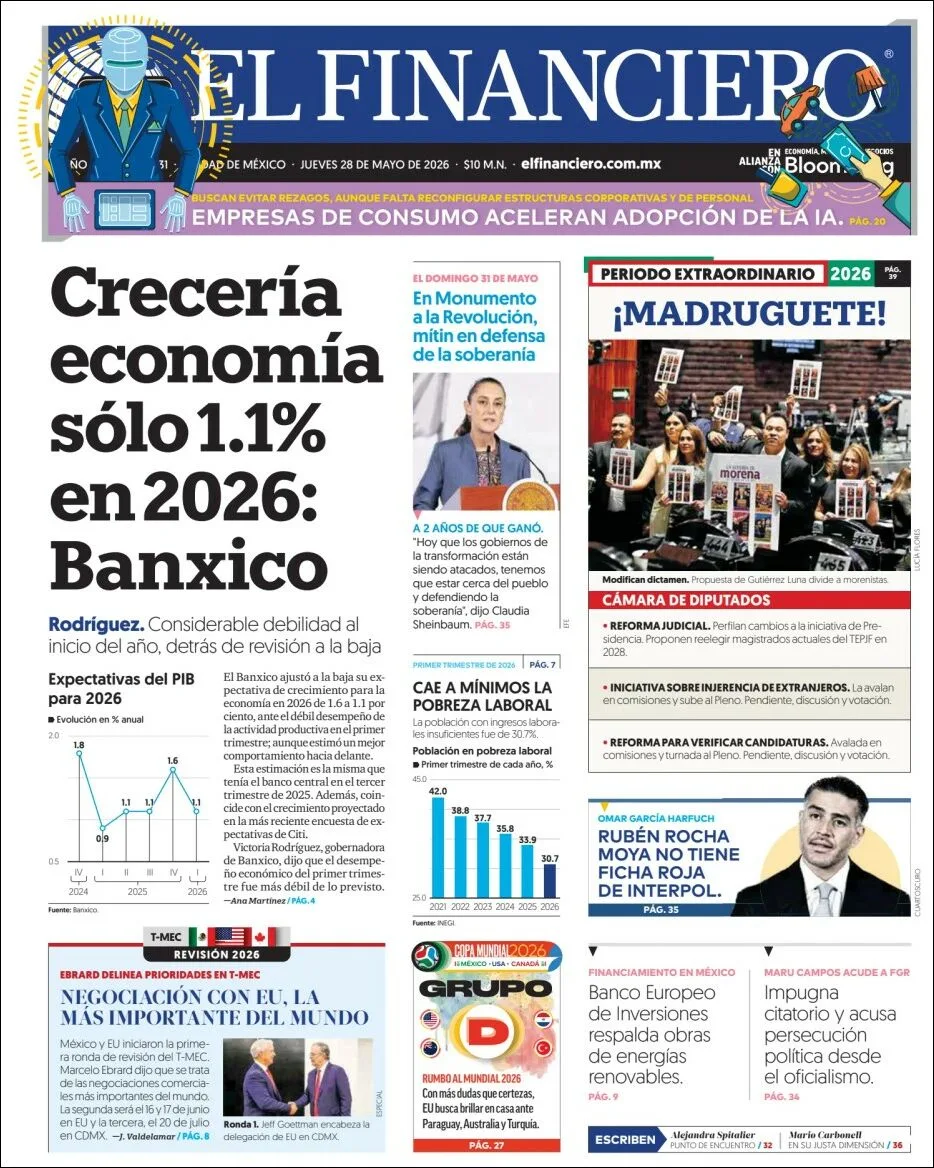 Portada de El Financiero del jueves, 28 de mayo de 2026