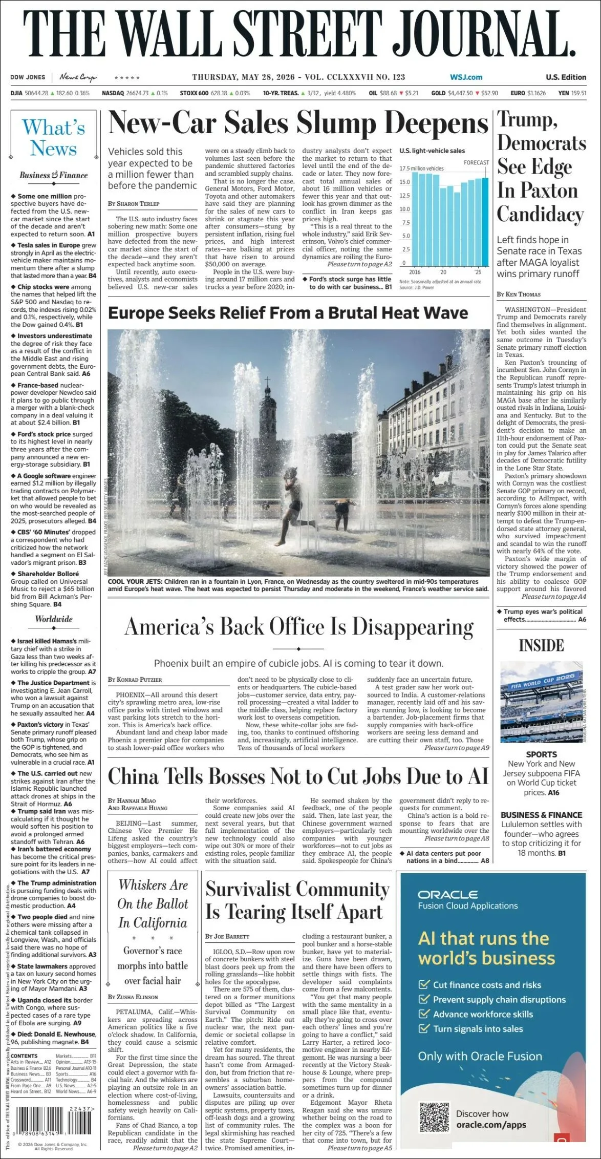 Portada de The Wall Street Journal