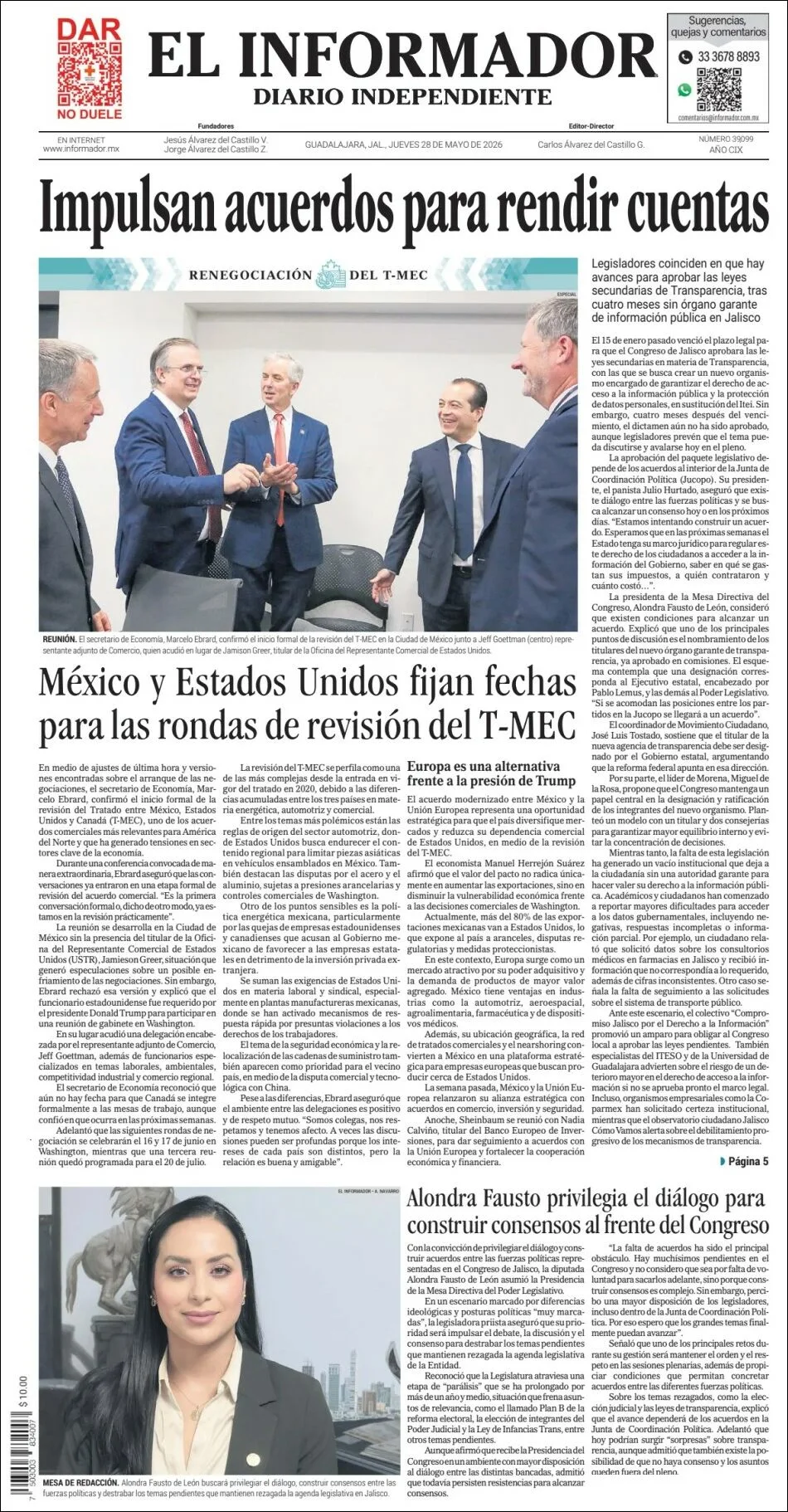 Portada de El Informador del jueves, 28 de mayo de 2026
