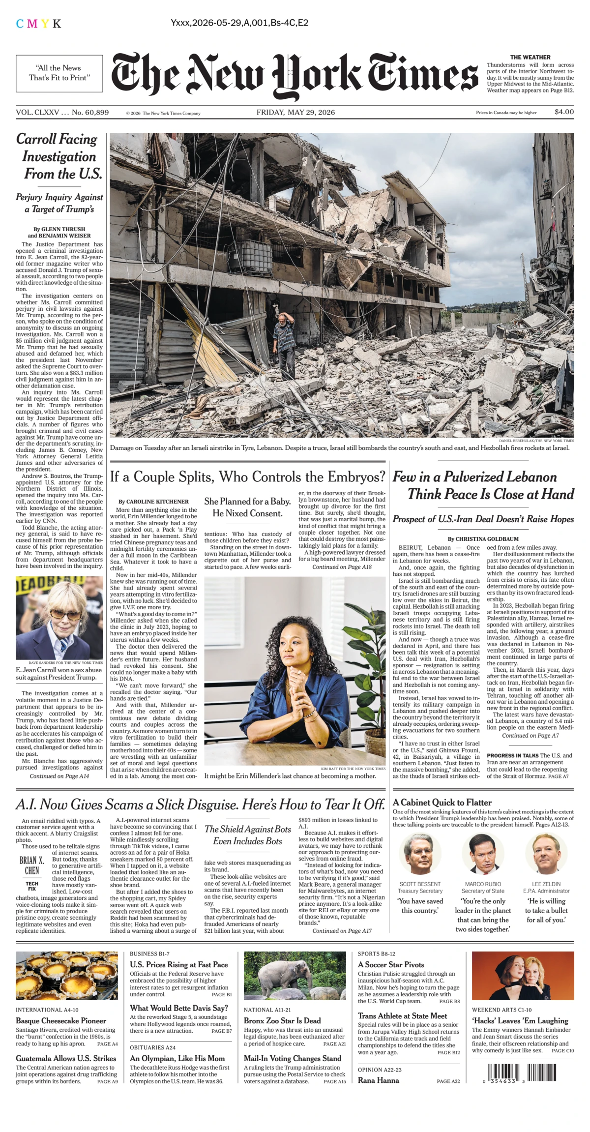 Portada de The New York Times (national) del viernes, 29 de mayo de 2026