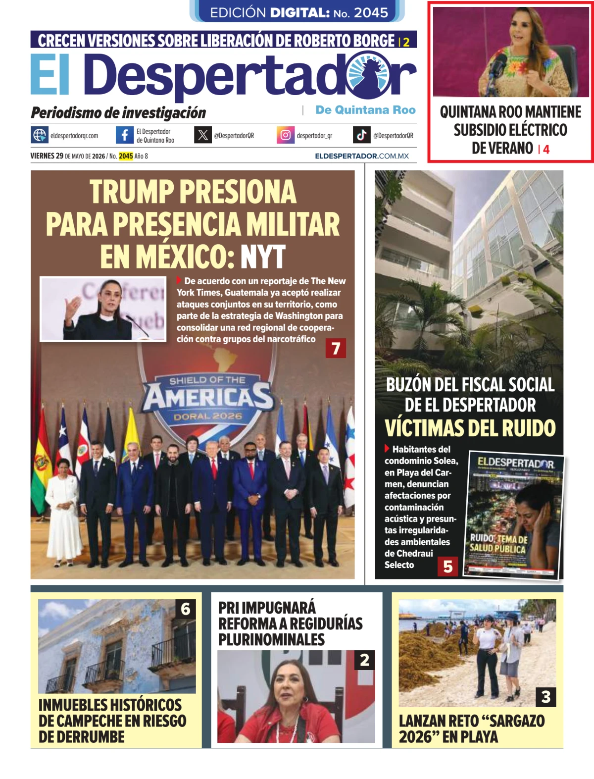 Portada de El Despertador de Quintana Roo del viernes, 29 de mayo de 2026