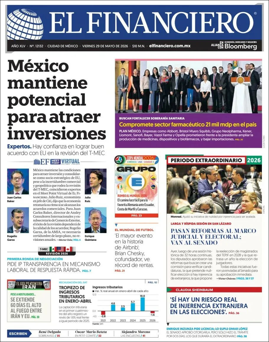Portada de El Financiero del viernes, 29 de mayo de 2026