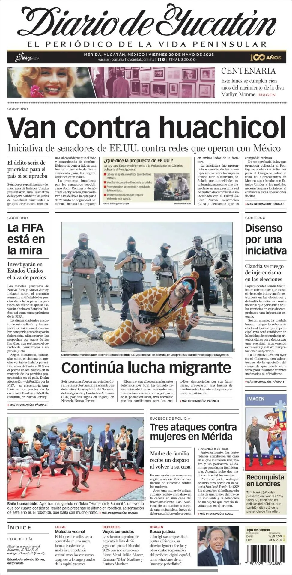 Portada de Diario de Yucatán del viernes, 29 de mayo de 2026