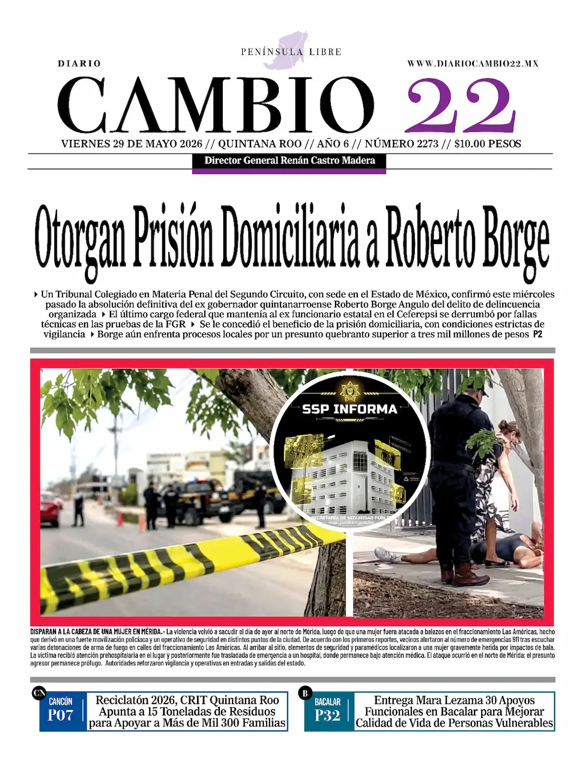 Portada de Diario Cambio 22 (portada) del viernes, 29 de mayo de 2026