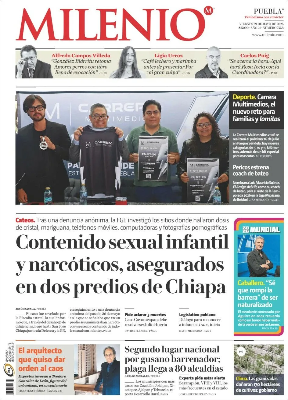 Portada de Milenio Puebla del viernes, 29 de mayo de 2026