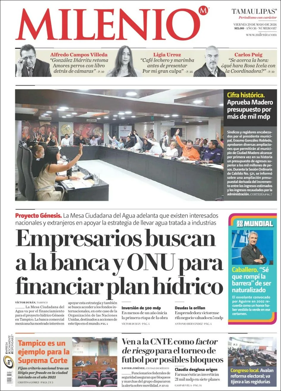 Portada de Milenio Tamaulipas del viernes, 29 de mayo de 2026