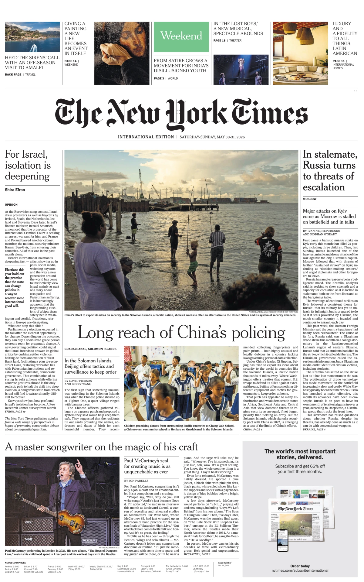 Portada de The New York Times (international)