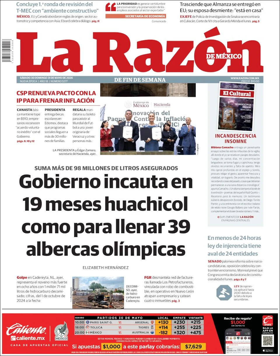 Portada de La Razon del sábado, 30 de mayo de 2026
