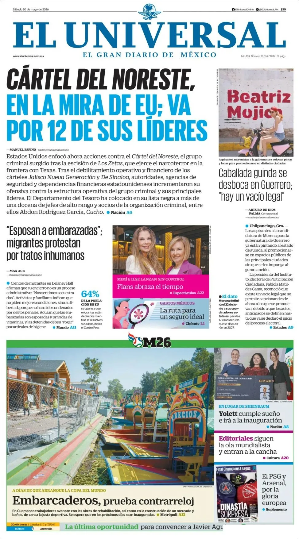 Portada de El Universal del sábado, 30 de mayo de 2026