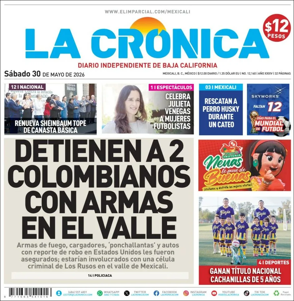 Portada de La Cronica del sábado, 30 de mayo de 2026