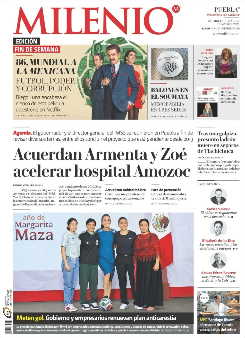 Portada de Milenio Puebla del sábado, 30 de mayo de 2026