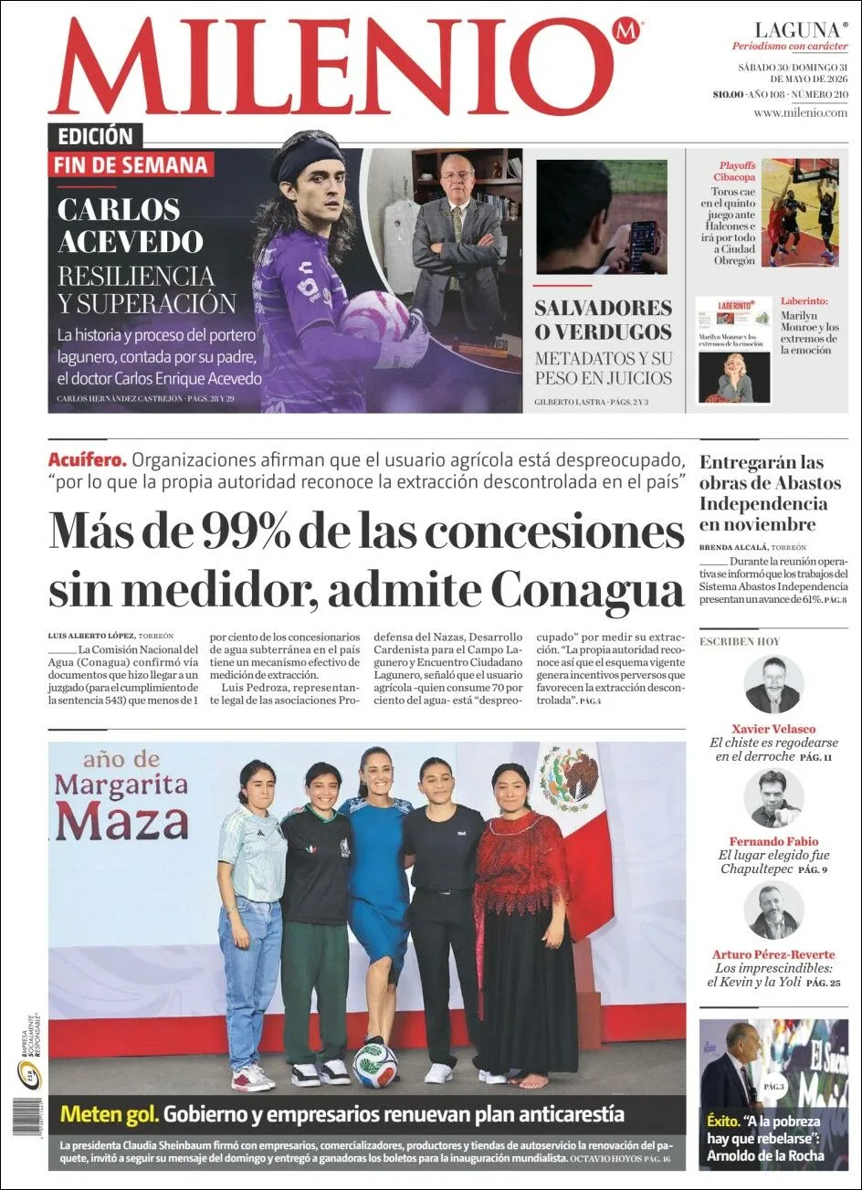Portada de Milenio Laguna del sábado, 30 de mayo de 2026