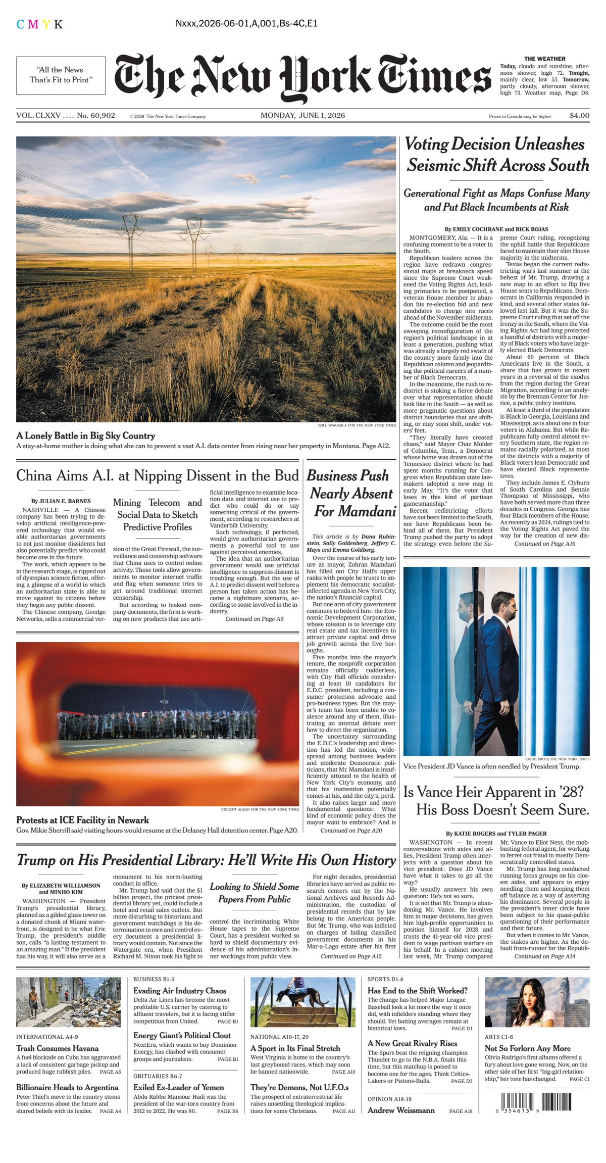 Portada de The New York Times (new York) del lunes, 1 de junio de 2026