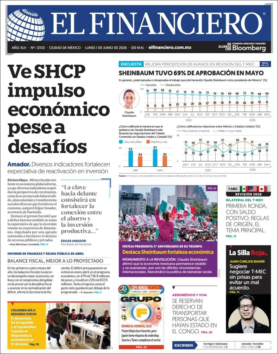 Portada de El Financiero del lunes, 1 de junio de 2026