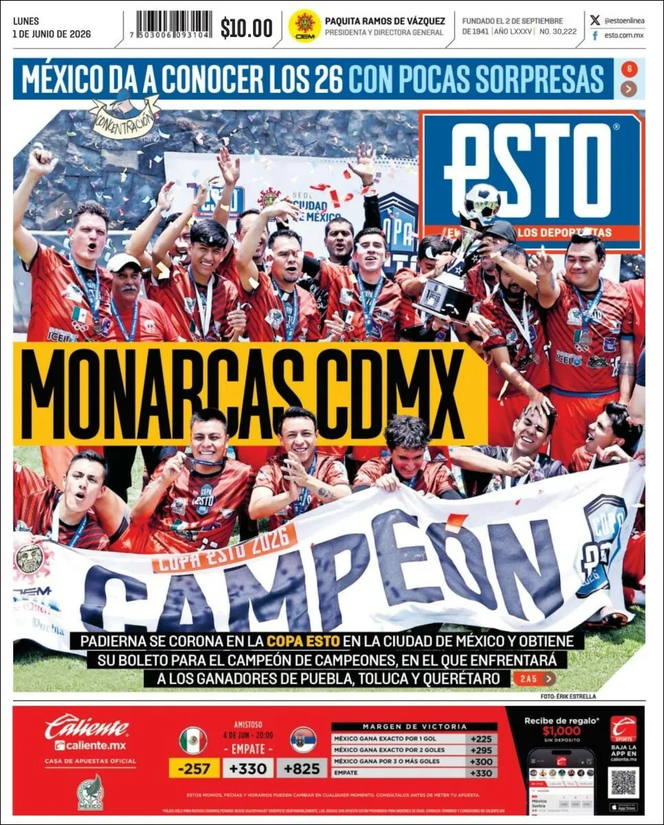 Portada de Esto del lunes, 1 de junio de 2026