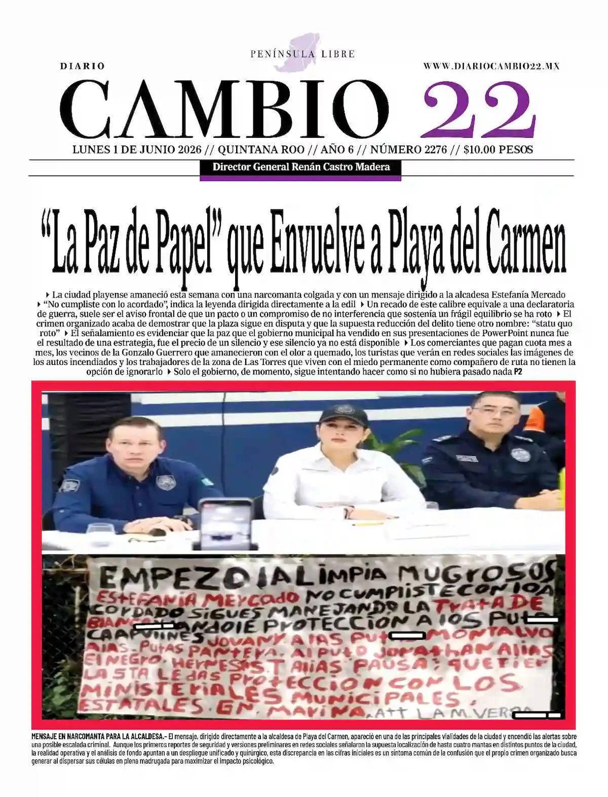 Portada de Diario Cambio 22 (portada) del lunes, 1 de junio de 2026
