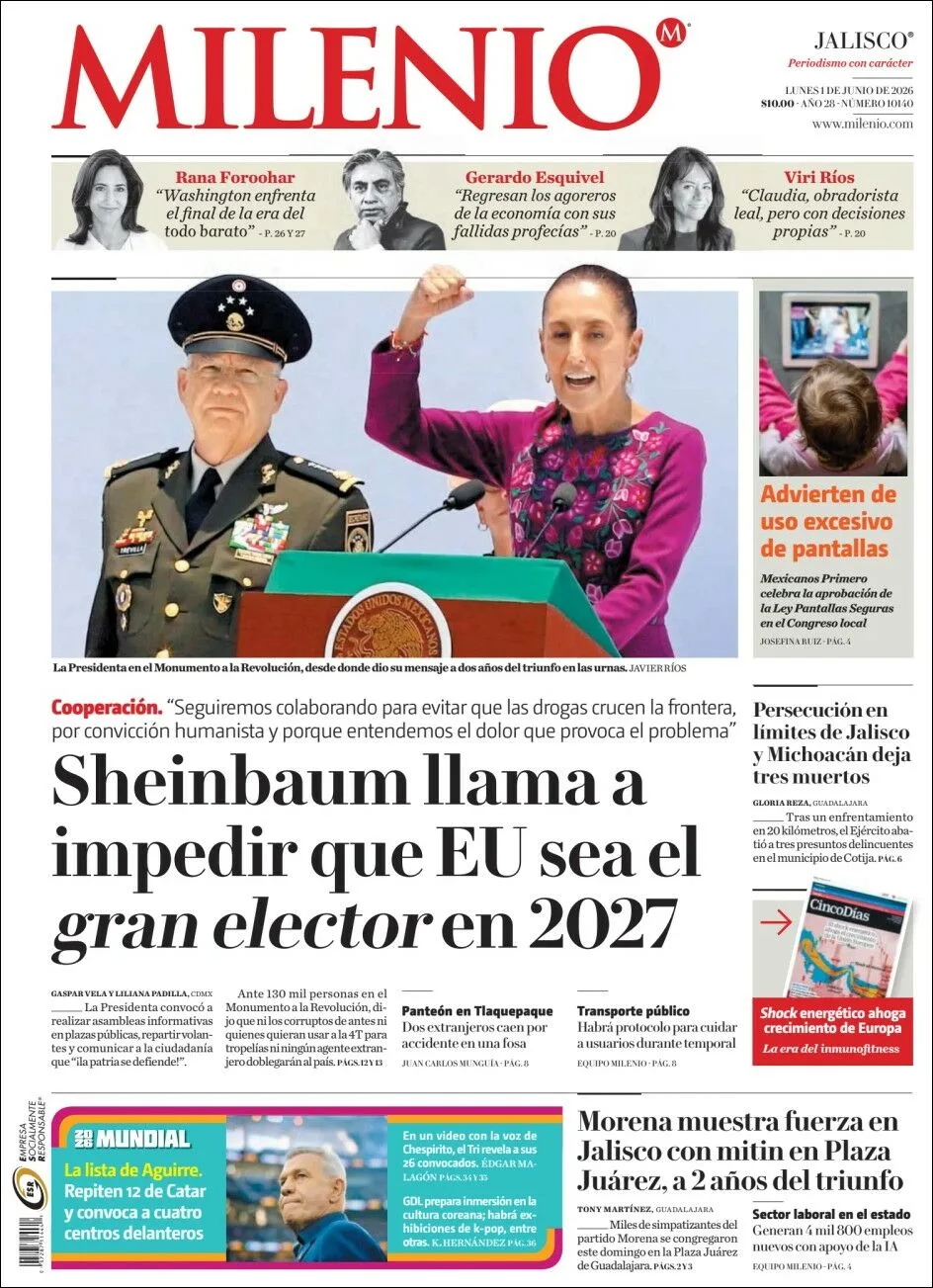 Portada de Milenio Jalisco del lunes, 1 de junio de 2026