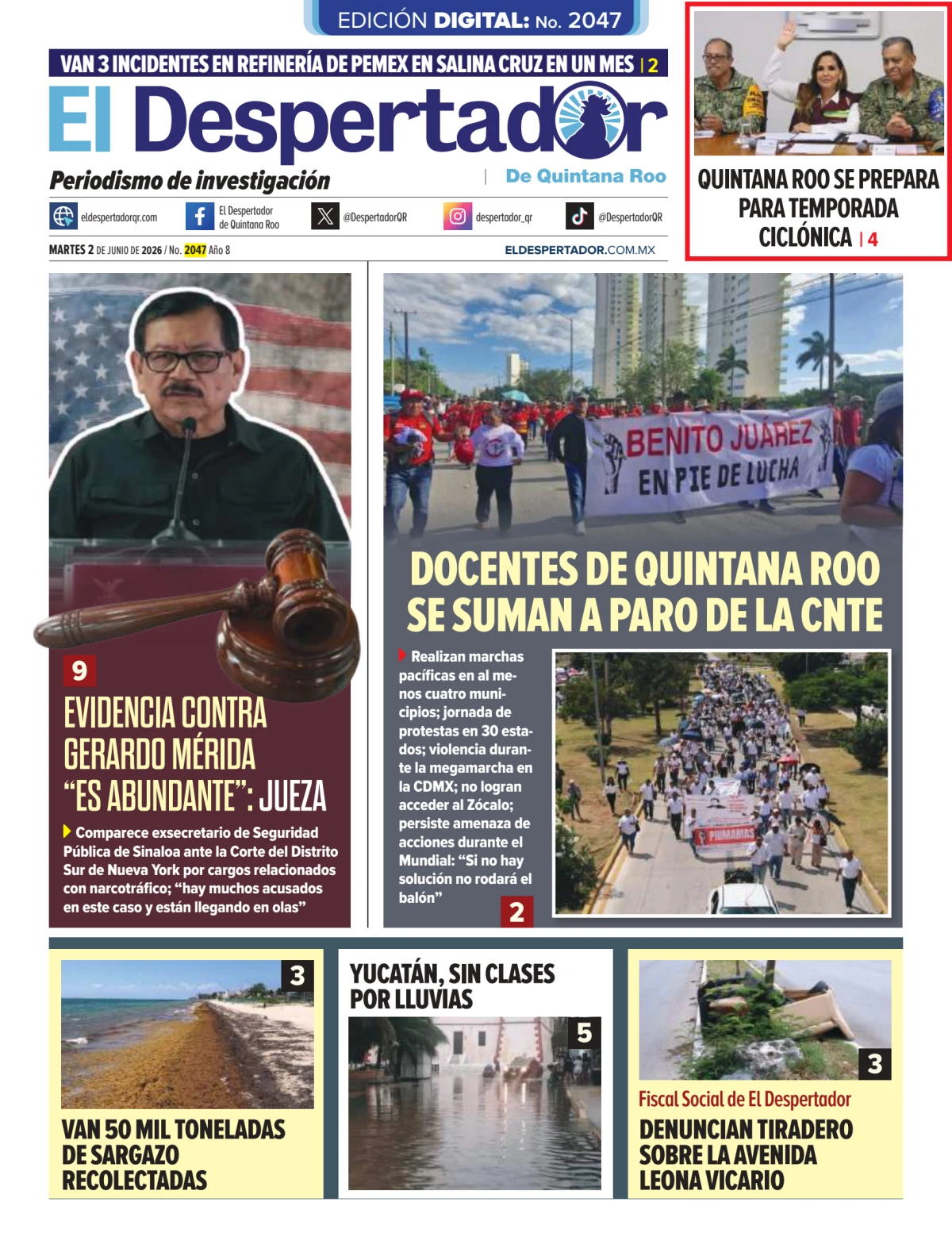 Portada de El Despertador de Quintana Roo del martes, 2 de junio de 2026