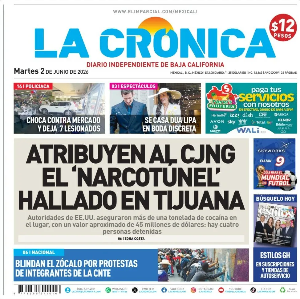 Portada de La Cronica del martes, 2 de junio de 2026