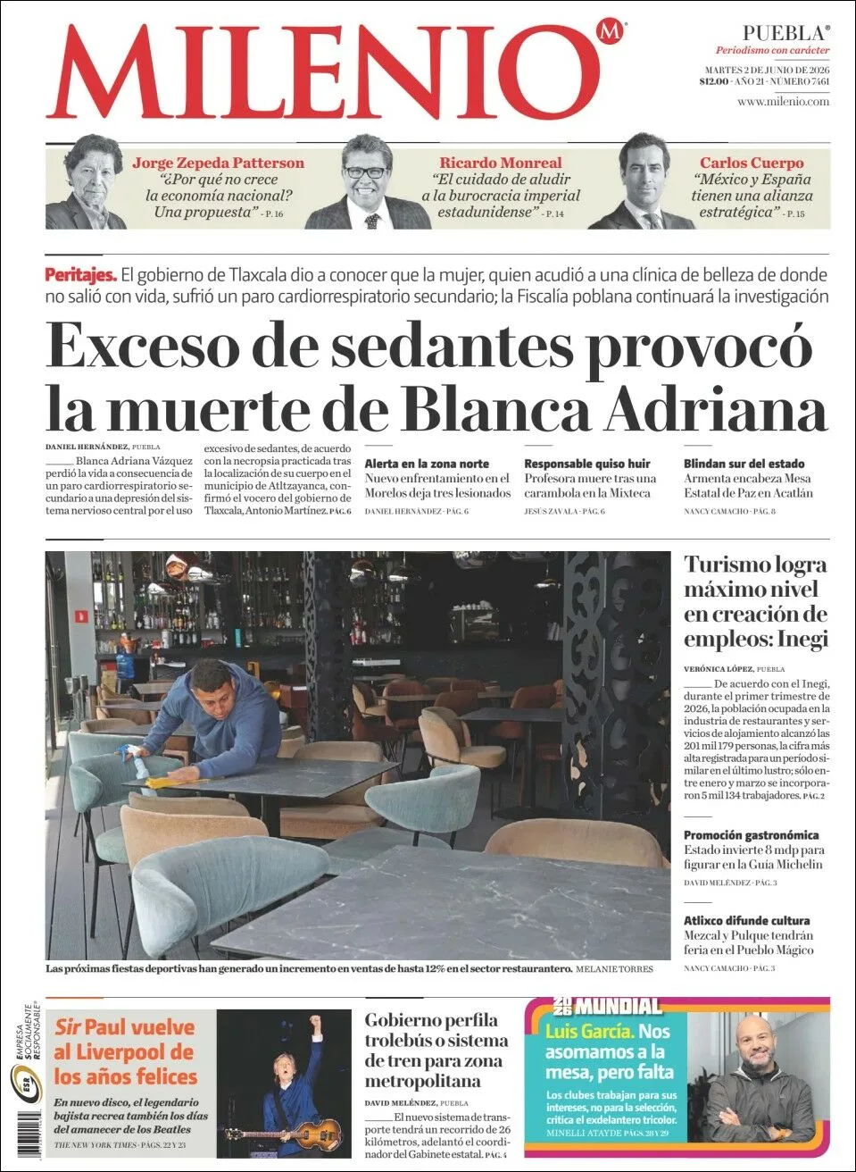 Portada de Milenio Puebla del martes, 2 de junio de 2026
