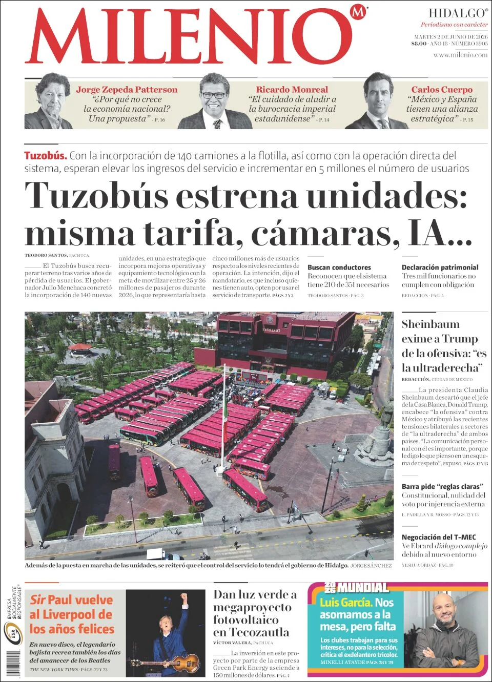 Portada de Milenio Hidalgo del martes, 2 de junio de 2026