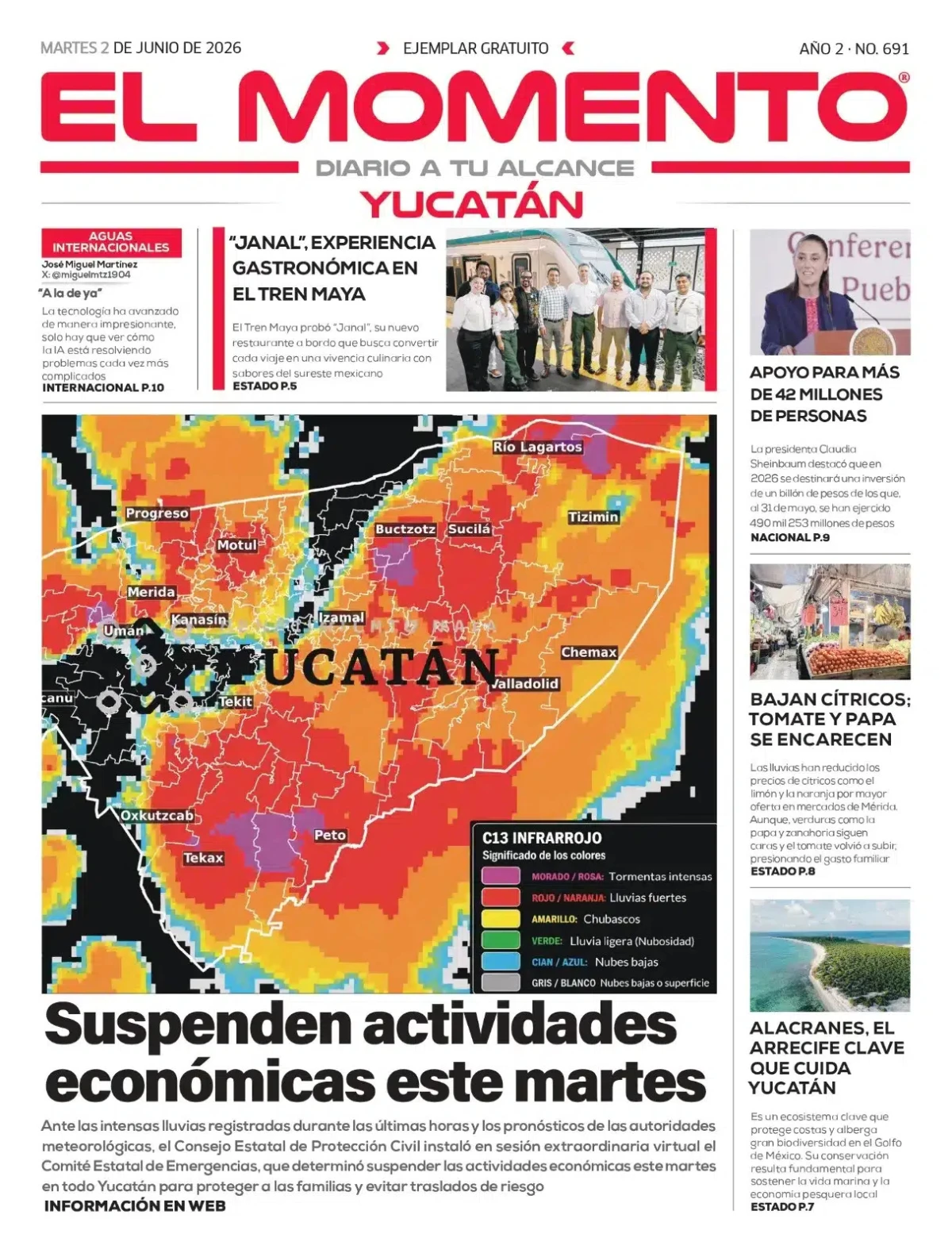 Portada de El Momento Yucatan del martes, 2 de junio de 2026