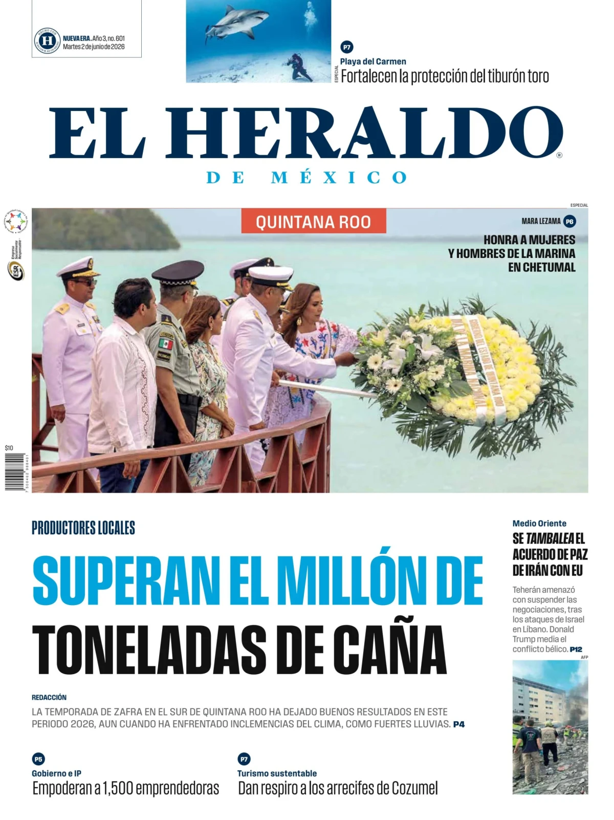 Portada de El Heraldo de Mexico - Quintana Roo