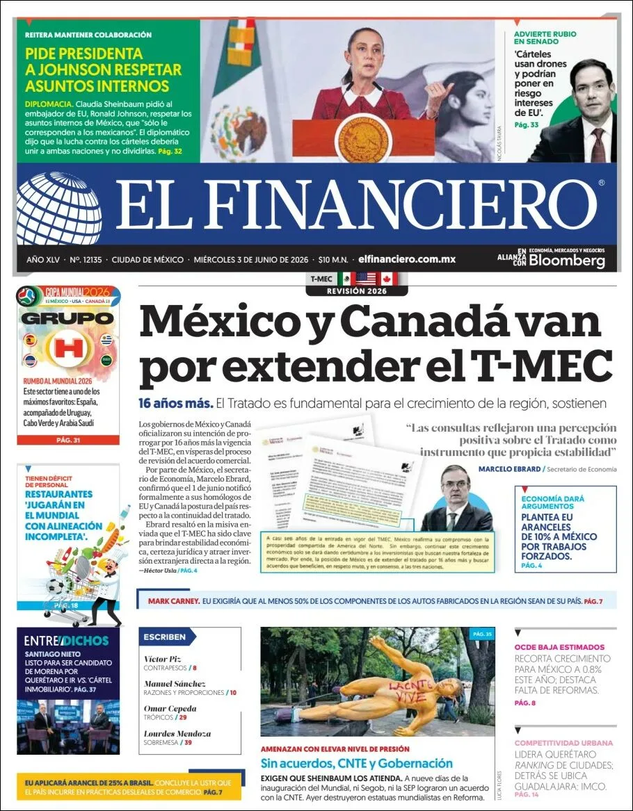 Portada de El Financiero del miércoles, 3 de junio de 2026
