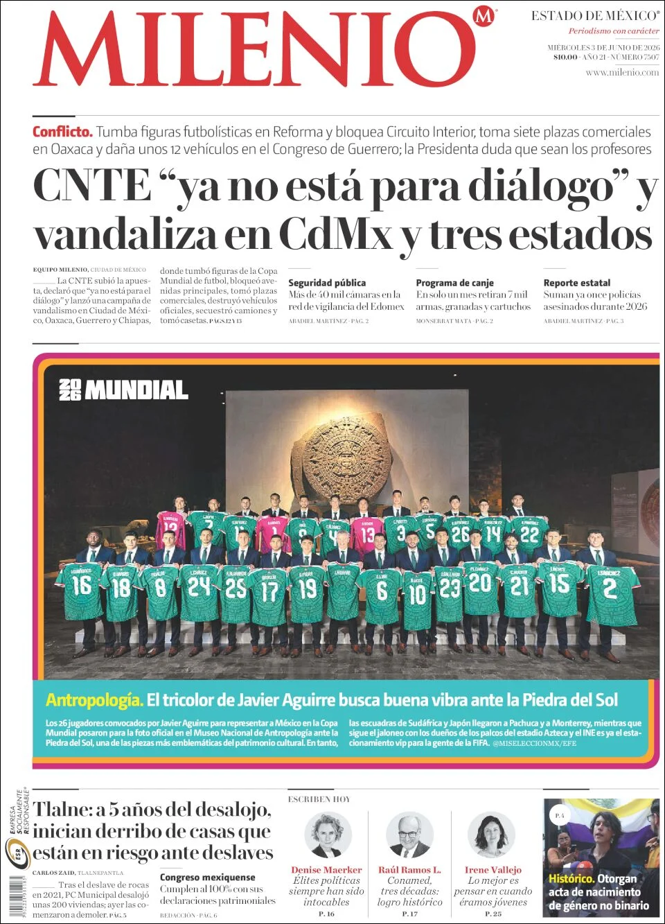 Portada de Milenio Edo de Mexico del miércoles, 3 de junio de 2026