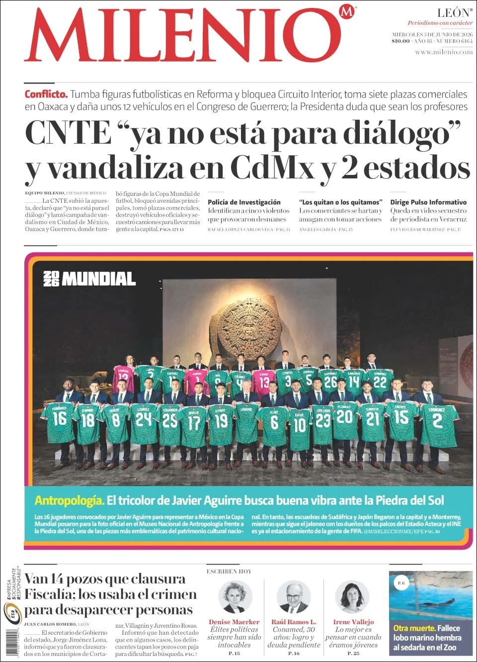 Portada de Milenio Leon del miércoles, 3 de junio de 2026